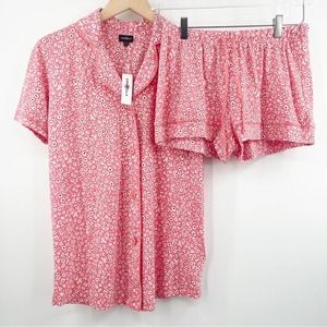 COSABELLA Floral Pajama Set Small Long Sleeve Boxer Navy Comfy Cozy Casual NWT